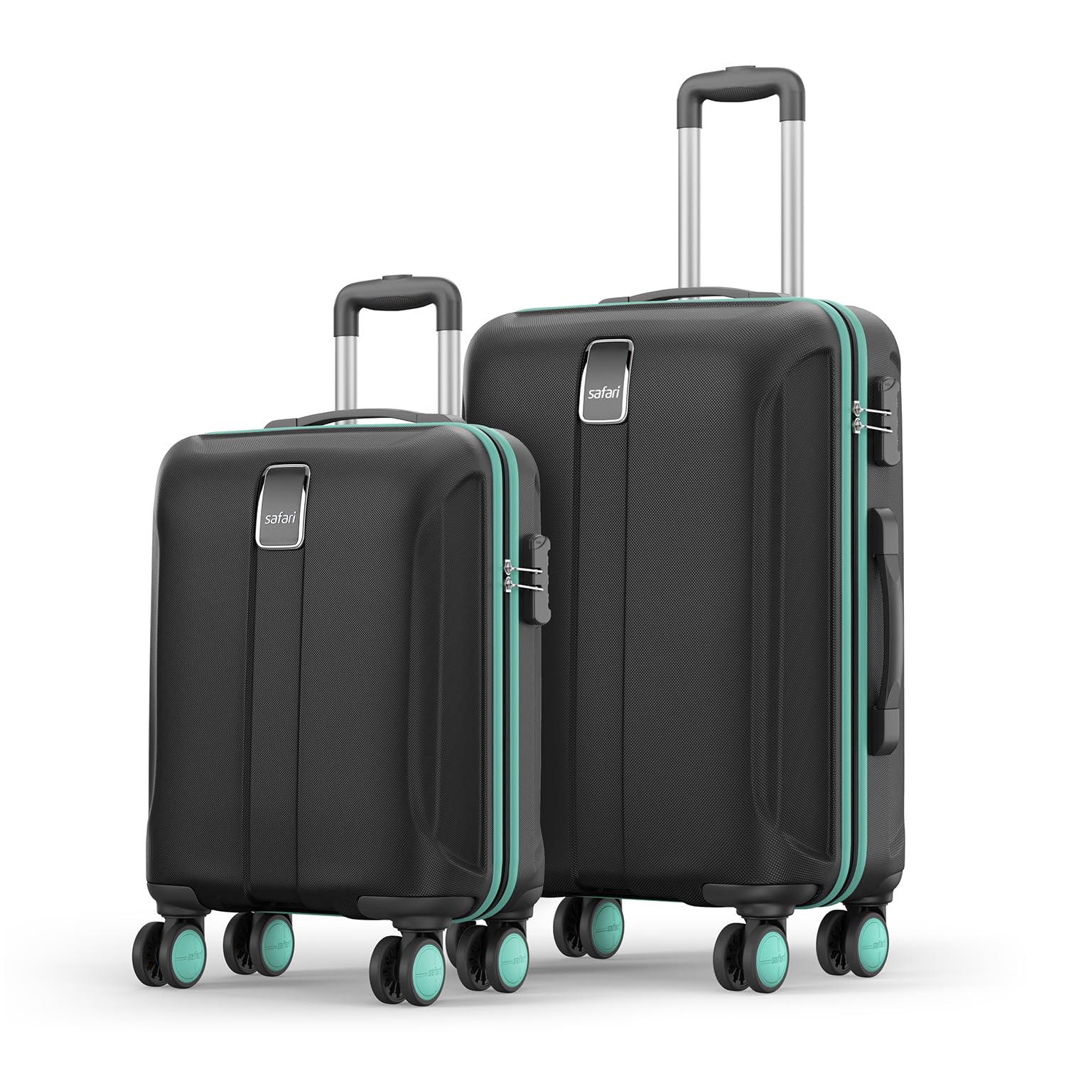 Safari Medium Thorium Neo 8 Wheels 55 and 66 Cm Small and Trolley Bags Hard Case Polycarbonate 360 Degree Wheeling System Luggage, Trolley Bags for Travel Set of 2, Suitcase for Travel, Black