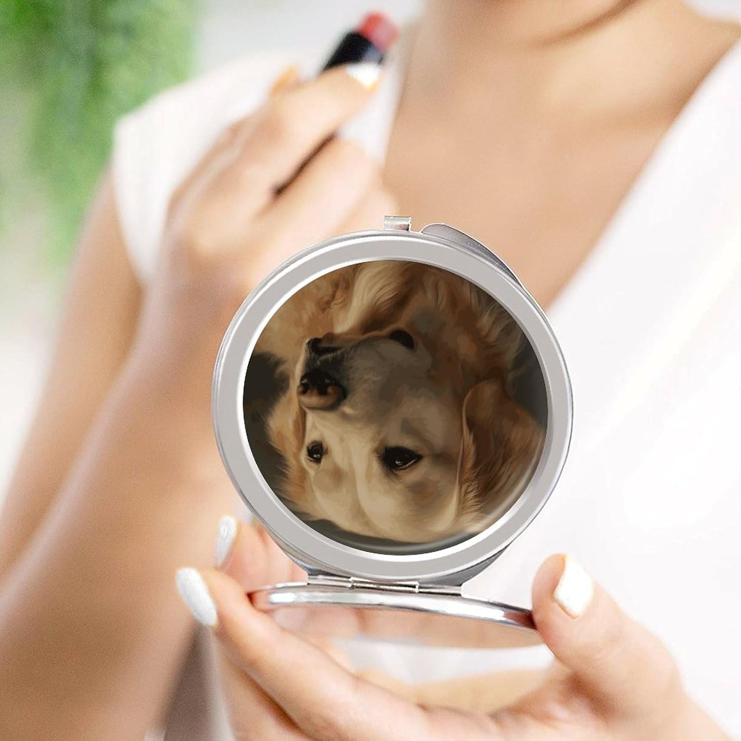 Travel Golden Retriever Makeup Mirror Compact Pocket Vanity Mirror Double-Sided 2X /1x Magnifying Round Folding Handheld Cosmetic Beauty Mirrors for Purse Handbag image 4