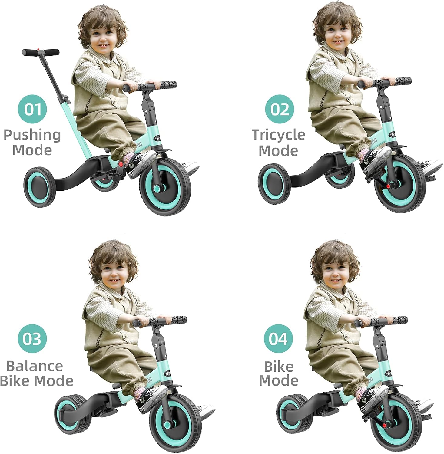 newyoo 4 in 1 Toddler Tricycle with Parent Steering Push Handle for 1,2,3 Years Old Boys and Girls, Kids Push Trike, Toddler Bike with Removable Pedals, Adjustable Seat and Handle, Blue : Sports & Outdoors