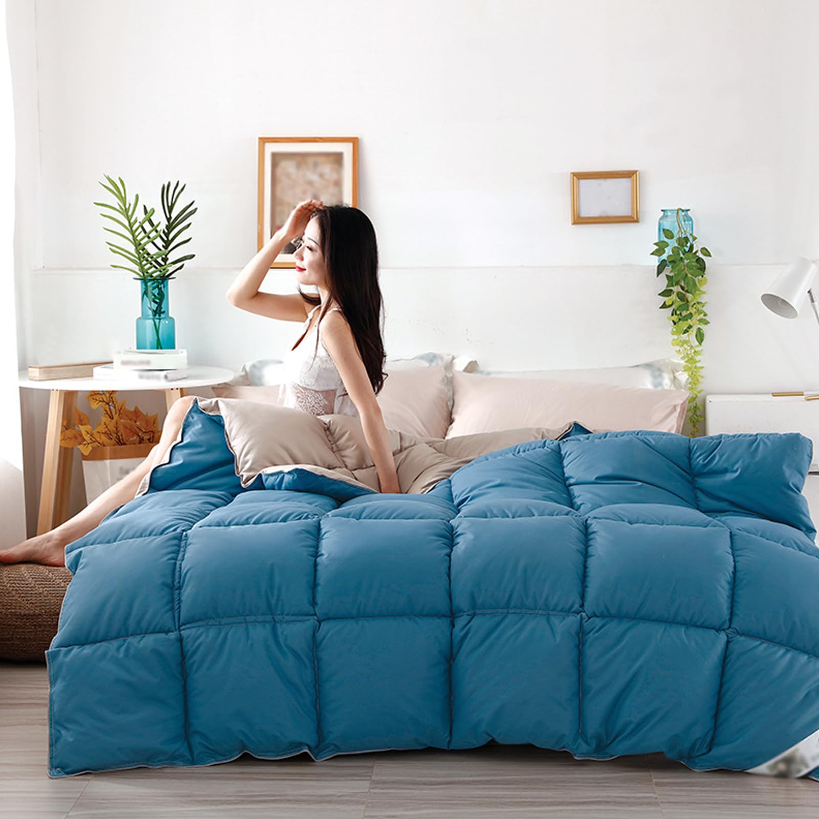 Piumino in Piuma d'oca per Tutte le Stagioni, Piumino Letto Matrimoniale, Piumone Invernale Leggero e Calda, Trapunta in Piuma d'oca (Blue 220x240cm 2kg)