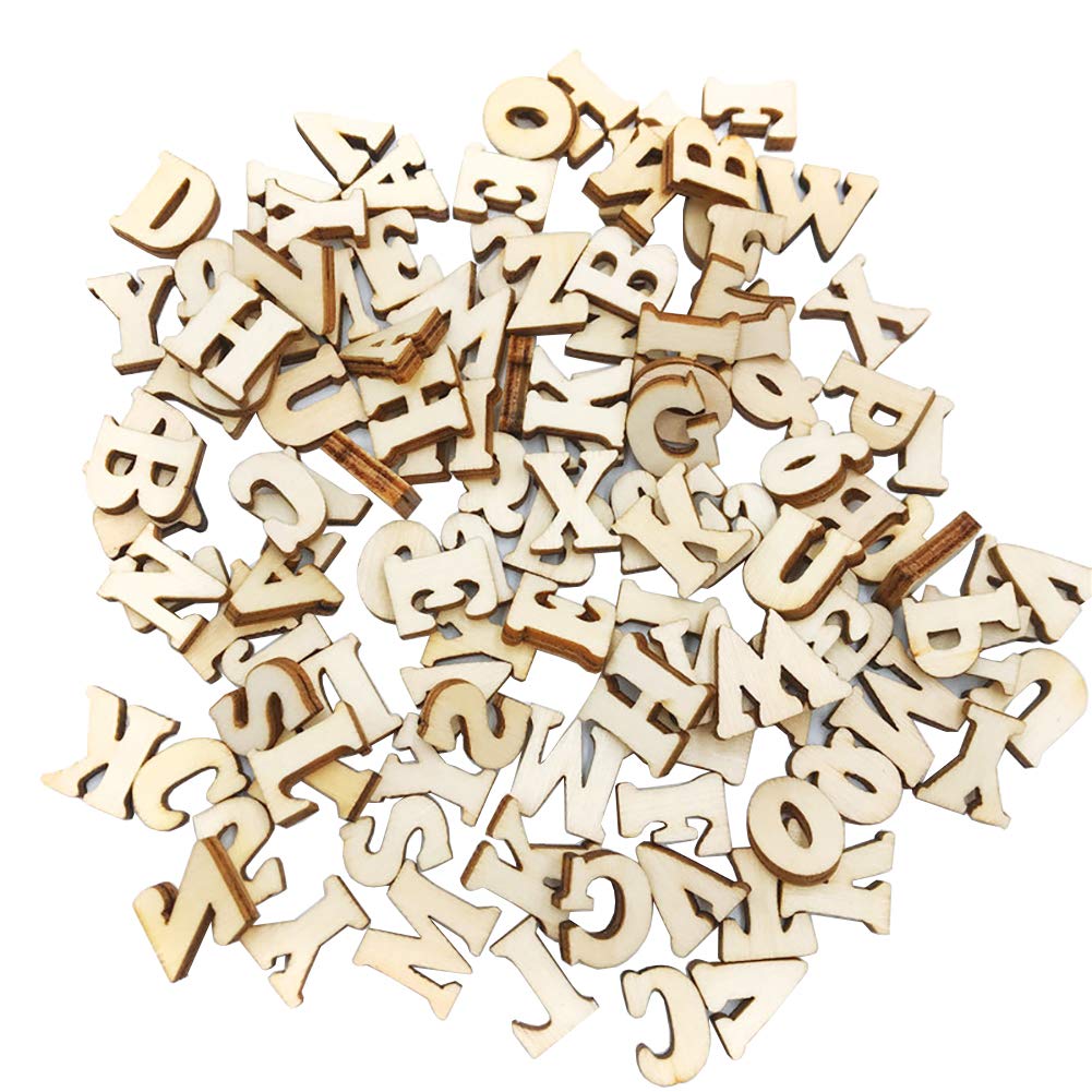 HugeDE 200 Pcs 15mm Natural Unfinished Wood Letters Wooden Alphabets for DIY Scrapbooking Crafts Party Decoration