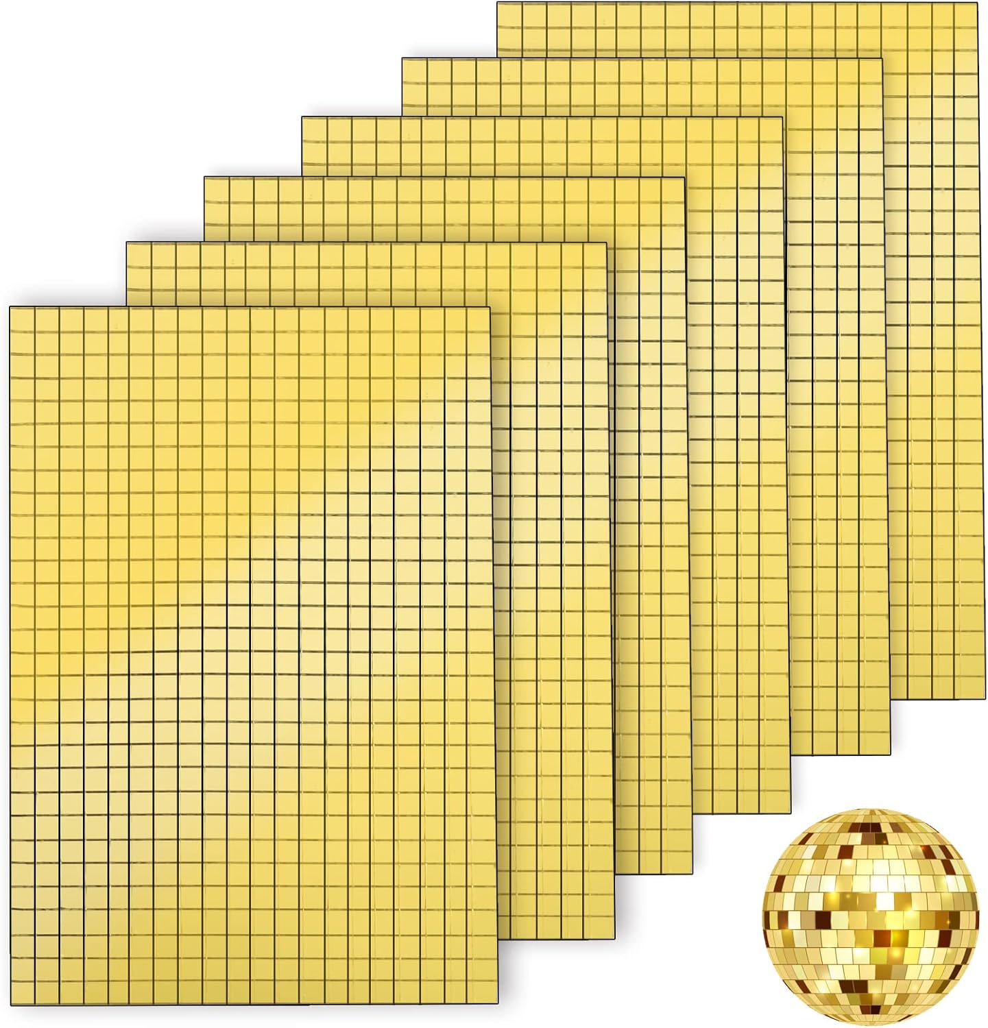 3600 PCS Mirror Mosaic Tiles Square Glass Mosaic Stickers Self Adhesive Gold Disco Ball Mirror