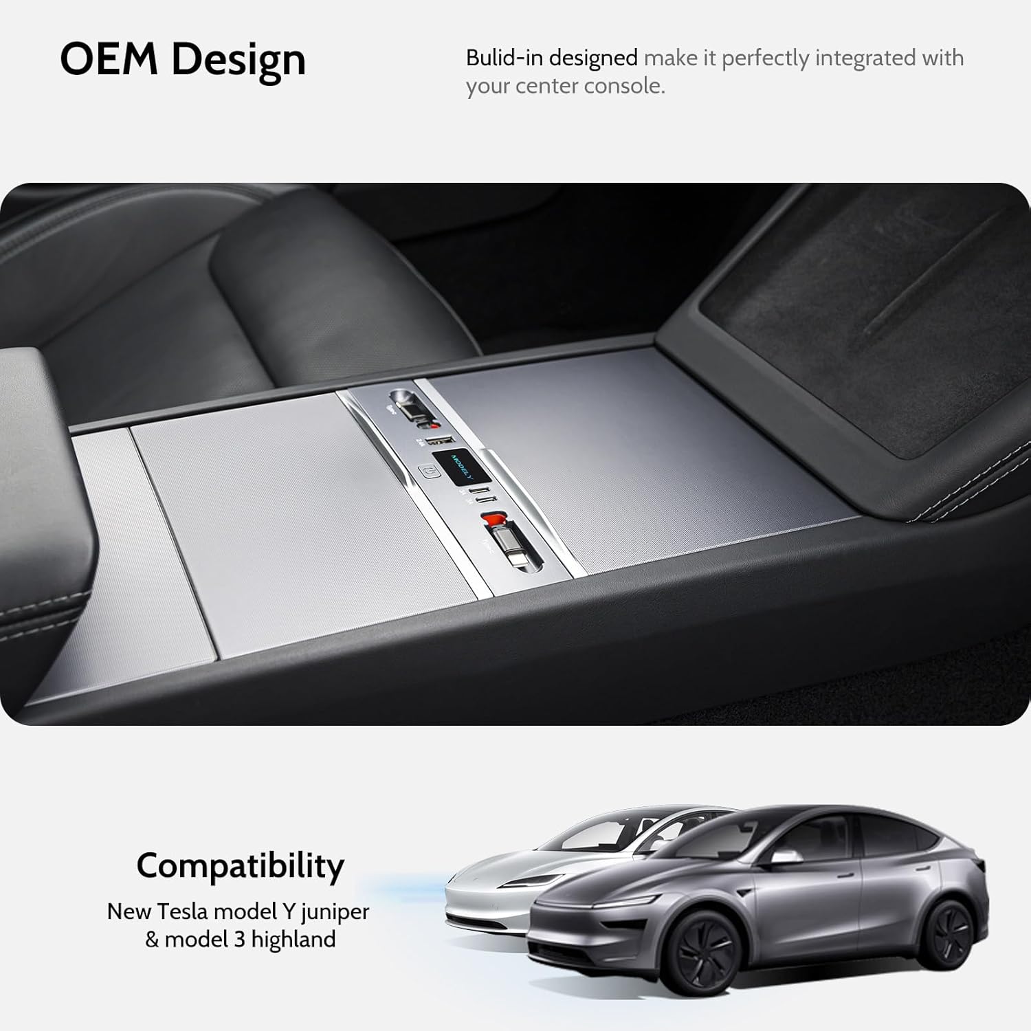 Max 132W Dual Type-C USB Hub, Tesla New Model Y Juniper (2026/2025) Accessories, 5 in 1 Fast Charger for iPhone 16/15 Series, 2-Retractable Cable & 3-Port Docking Station