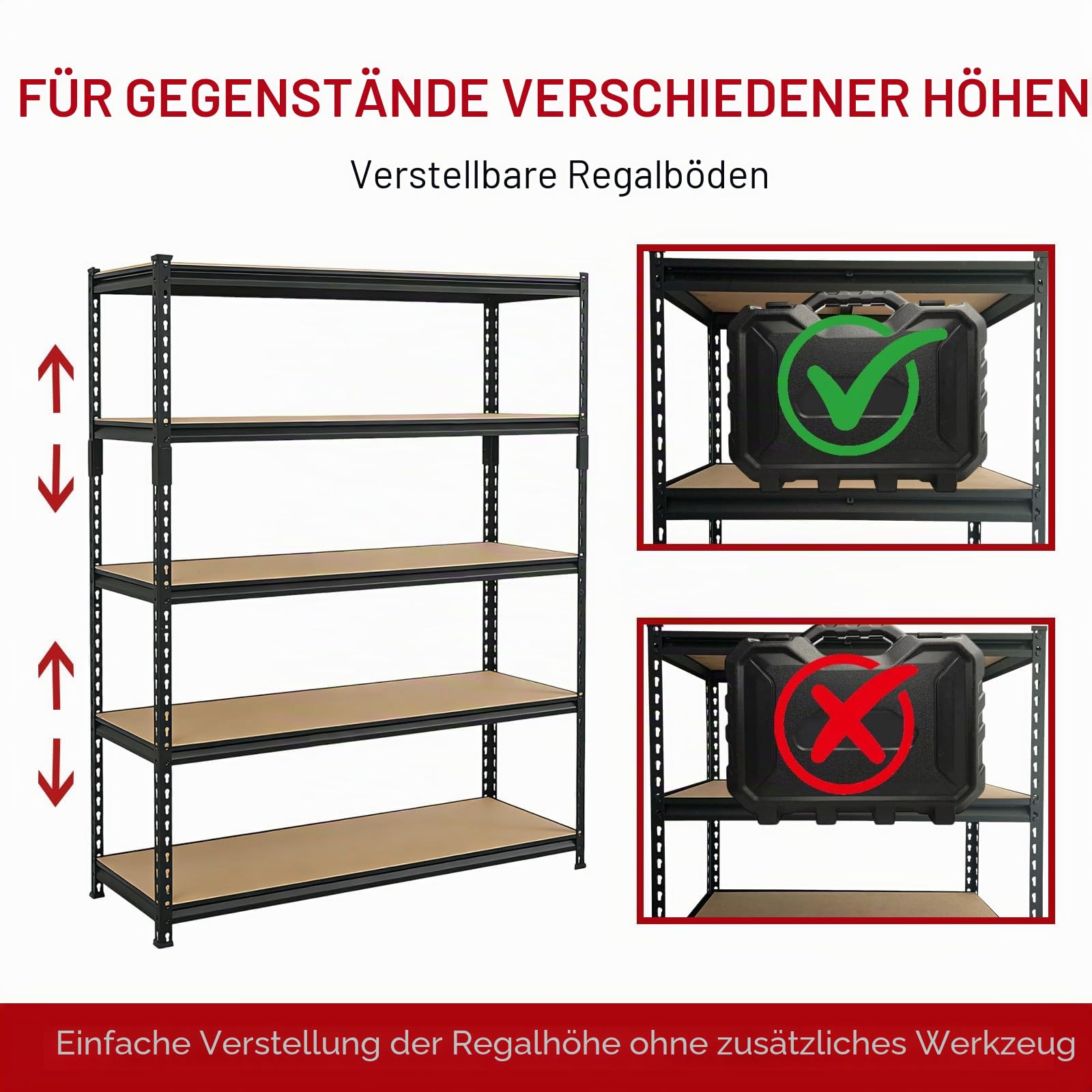 Schwerlastregal mit 5 Ebenen, multifunktionales Metall-Garagenregal, hohe Tragfähigkeit, Lagerregale für Garage, Lager, Keller, Werkstatt und Heimlagerung