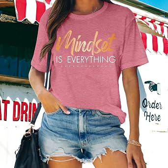 MAIHUN Inspirational Shirt for Women Mindset is Everything Tshirt Positive Kindness Short Sleeve