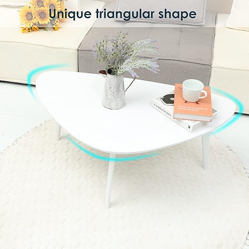 Miniatura 3 de Mesa auxiliar ovalada pequeña de madera moderna de mediados de siglo, estilo minimalista de granja, elegante para sala de estar, textura de madera