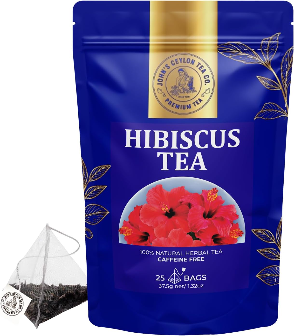 Premium Hibiscus Tea Bags - | Exquisite Floral Infusion | Vitamin-C Rich & Refreshing | Caffeine Free | Dried PURE Hibiscus Herbal Tea 25 Pyramid Bags | Hot or Iced Tea.