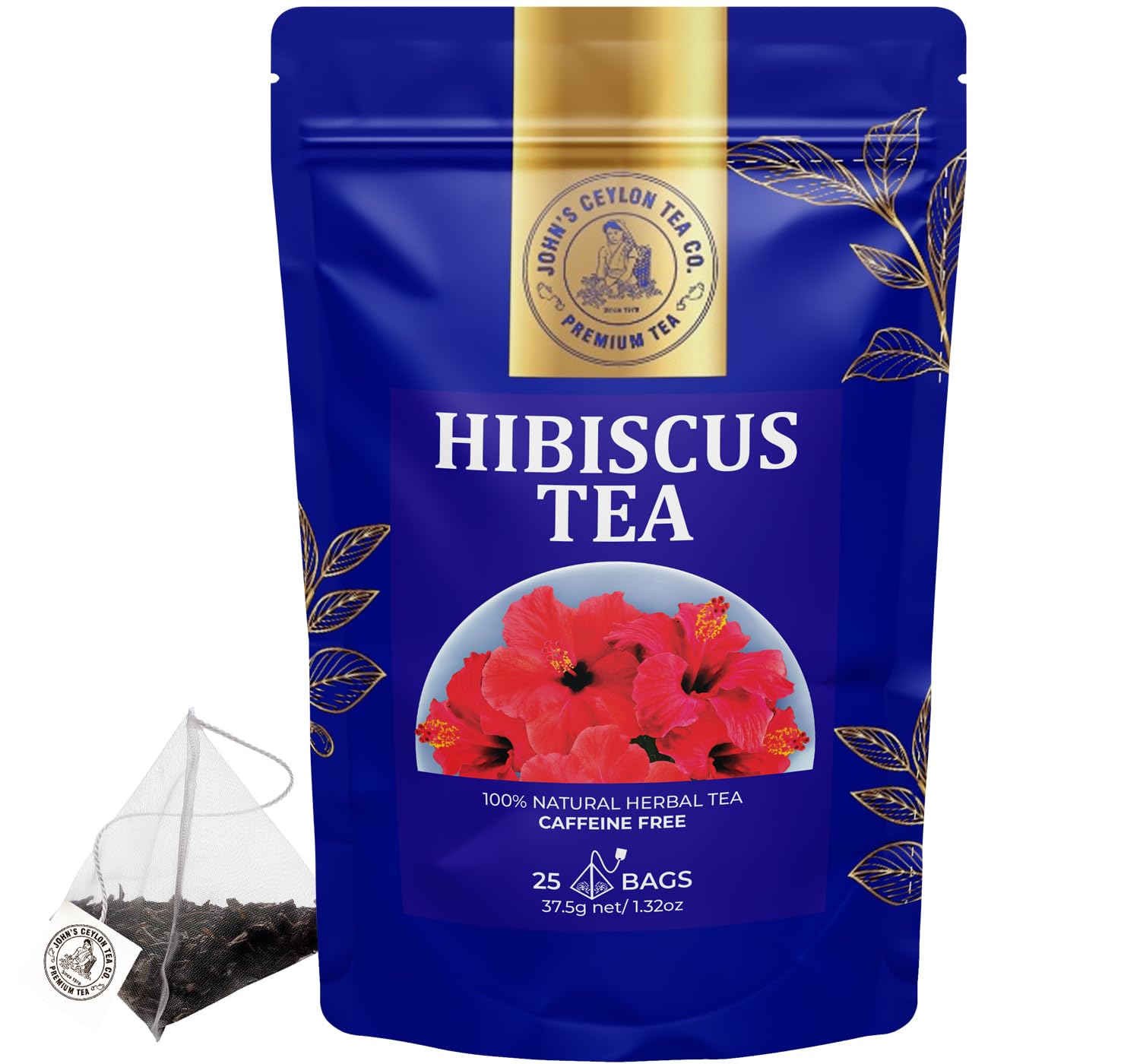 Premium Hibiscus Tea Bags - | Exquisite Floral Infusion | Vitamin-C Rich & Refreshing | Caffeine Free | Dried PURE Hibiscus Herbal Tea 25 Pyramid Bags | Hot or Iced Tea.