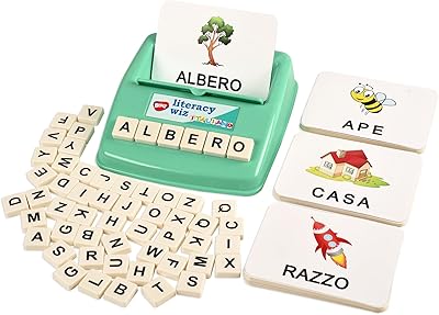 BOHS Italian Literacy Wiz Fun Game - See and Hide Spelling - 60 Flash Cards - Preschool Language Learning Educational Toys