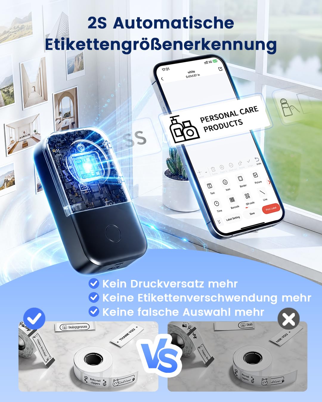 Phomemo Etikettendrucker mit 5 Etiketten, 2026 Upgraded D30D LED Smart Screen Bluetooth Etikettiergerät, Tragbarer Beschriftungsgerät selbstklebend Label Printer, Büro, Schule & Organisation – Schwarz