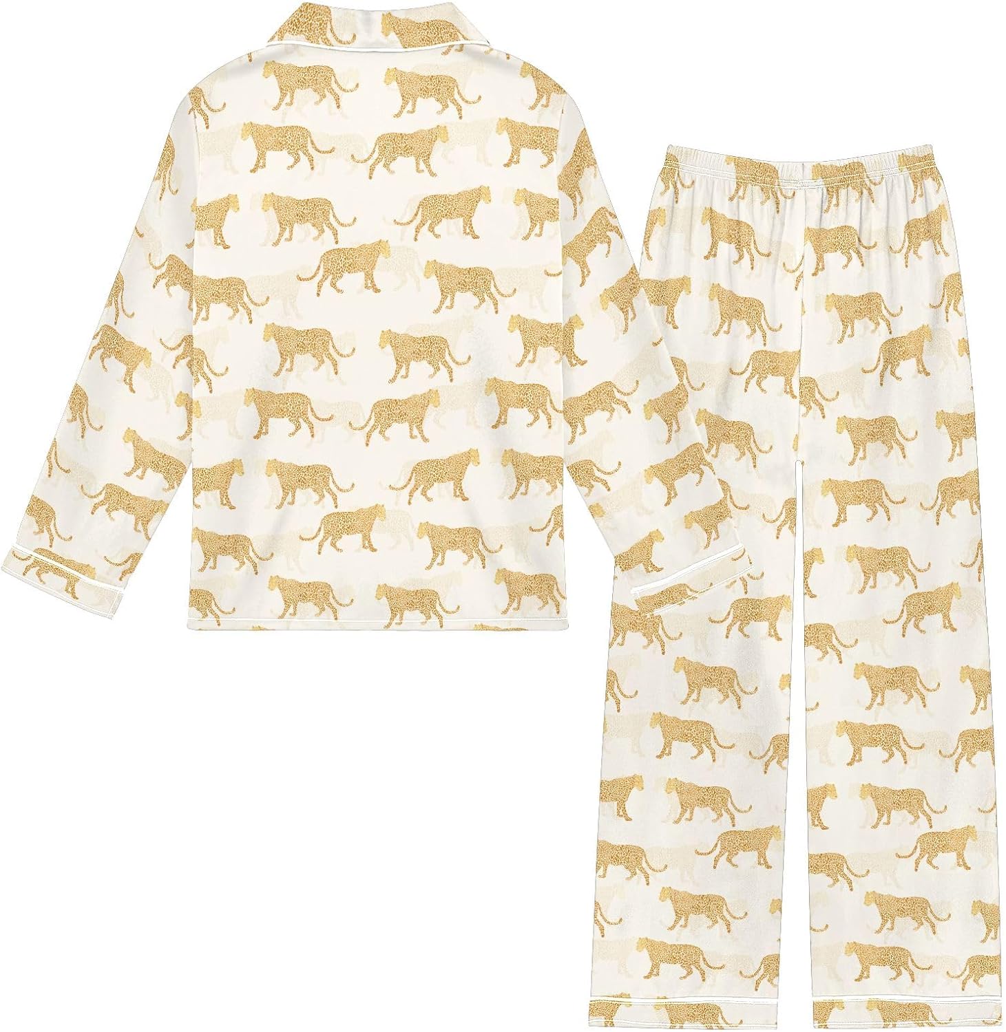 Kids Casual Satin Wear Set Golden Cheetah Pattern Unisex Relaxed Fit Clothing