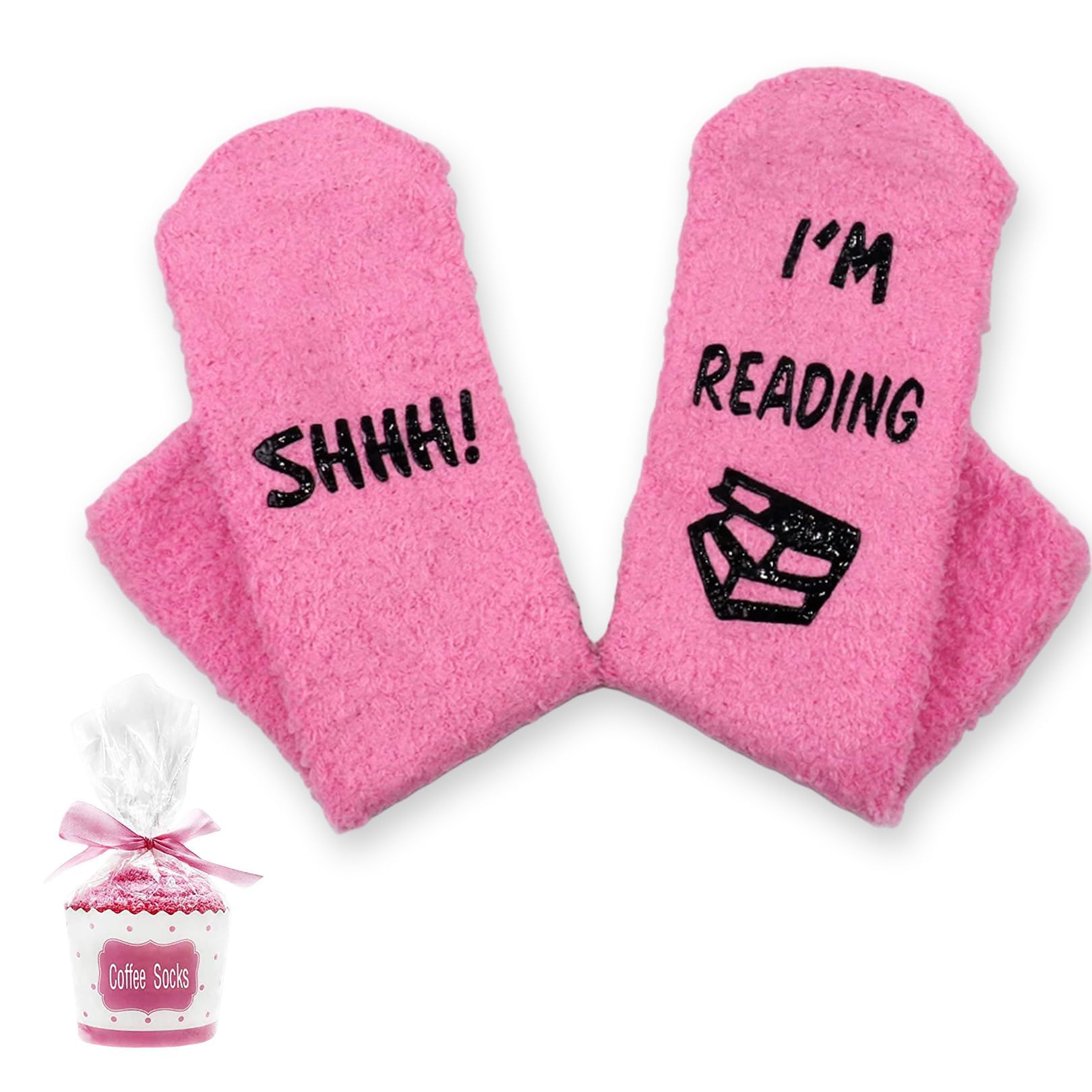 KTGUK SHHH! I'M READING Fluffy Stocking Novelty Socks,Book Gift,Book Gifts for Books Lovers,Gifts for Readers,Books Accessories for Reading Lovers