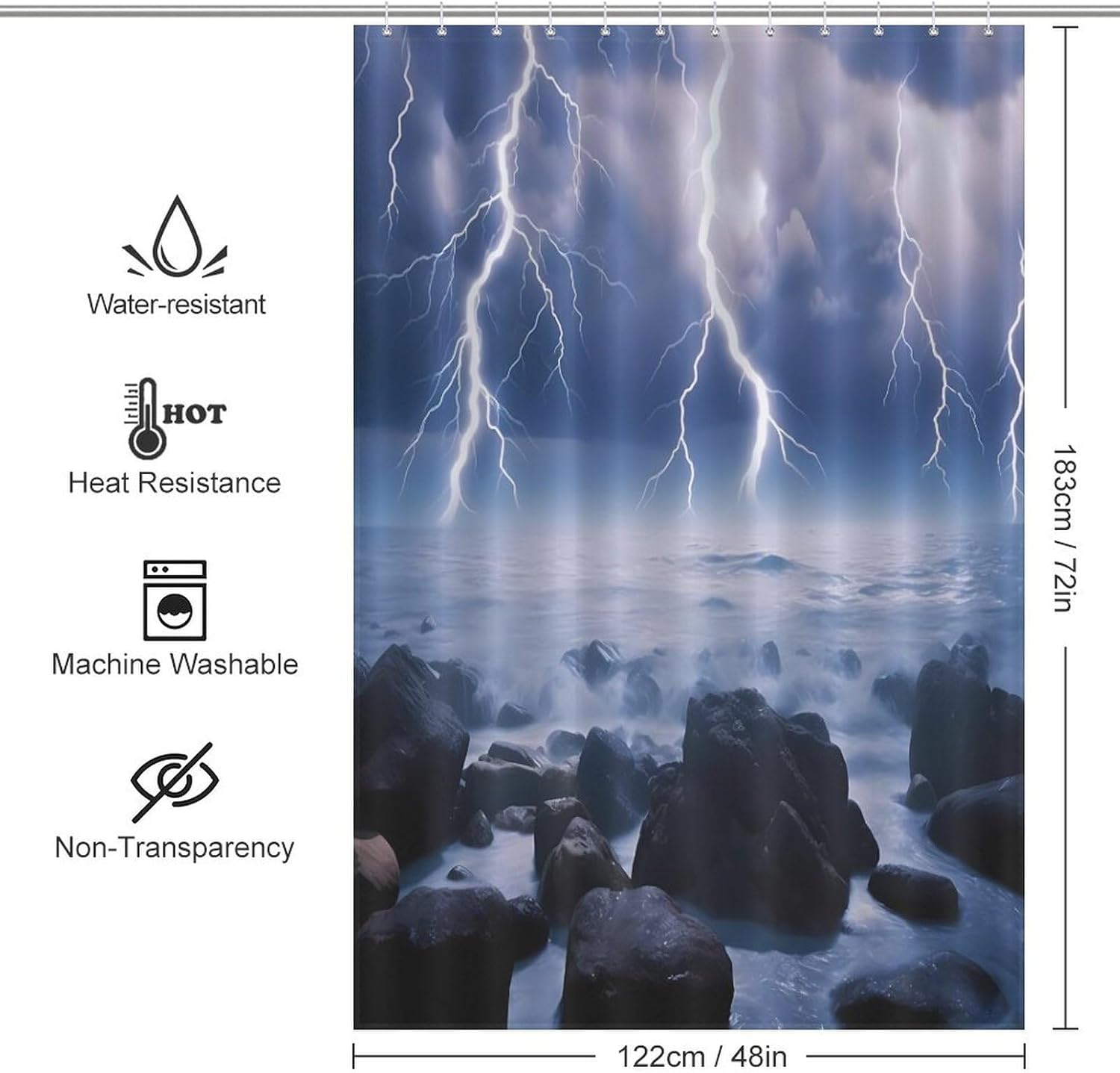 Thunder Storms Over Sea Funny Shower Curtains Washable Bath Curtain Liner with Hooks for Bathroom Bath Tubs