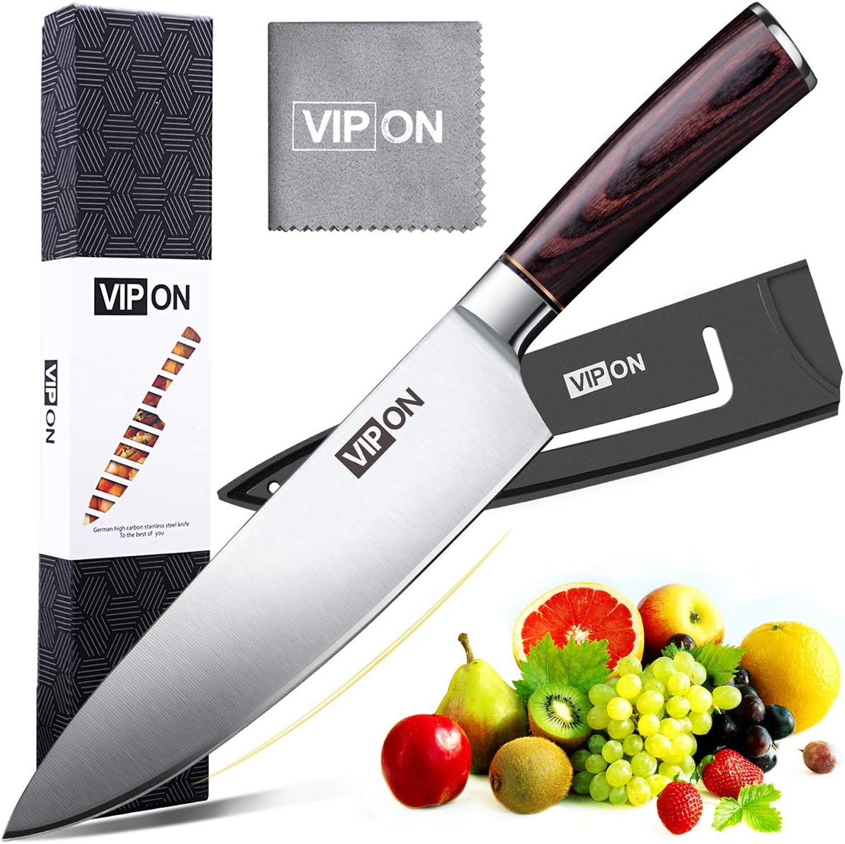 Vremi Peacock Set Stainless Steel Chef's Knives with Stylish Acrylic Knife Stand, 5 Piece