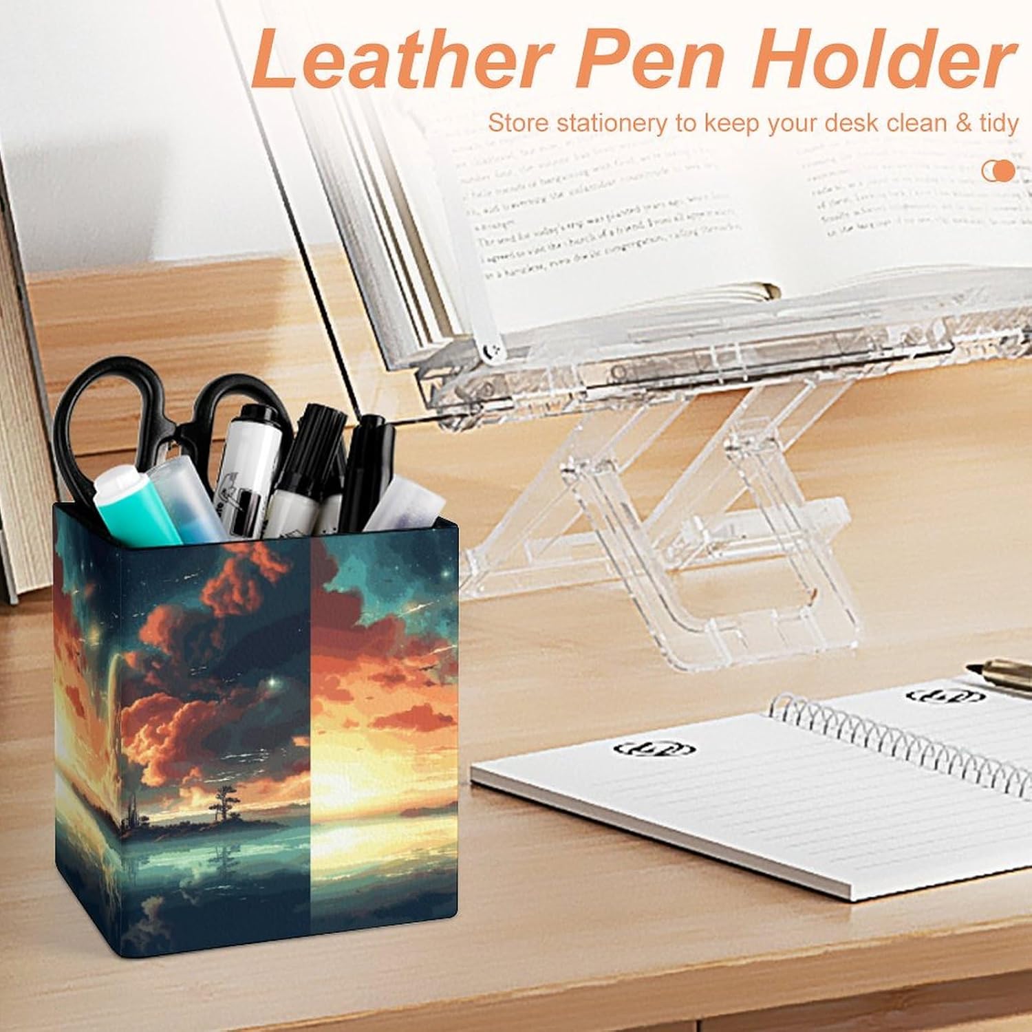 Anime Sky Pen Holder PU Pencil Cup Women Makeup Brush Holder Office Desk Organizer Accessories for Home Office image 4