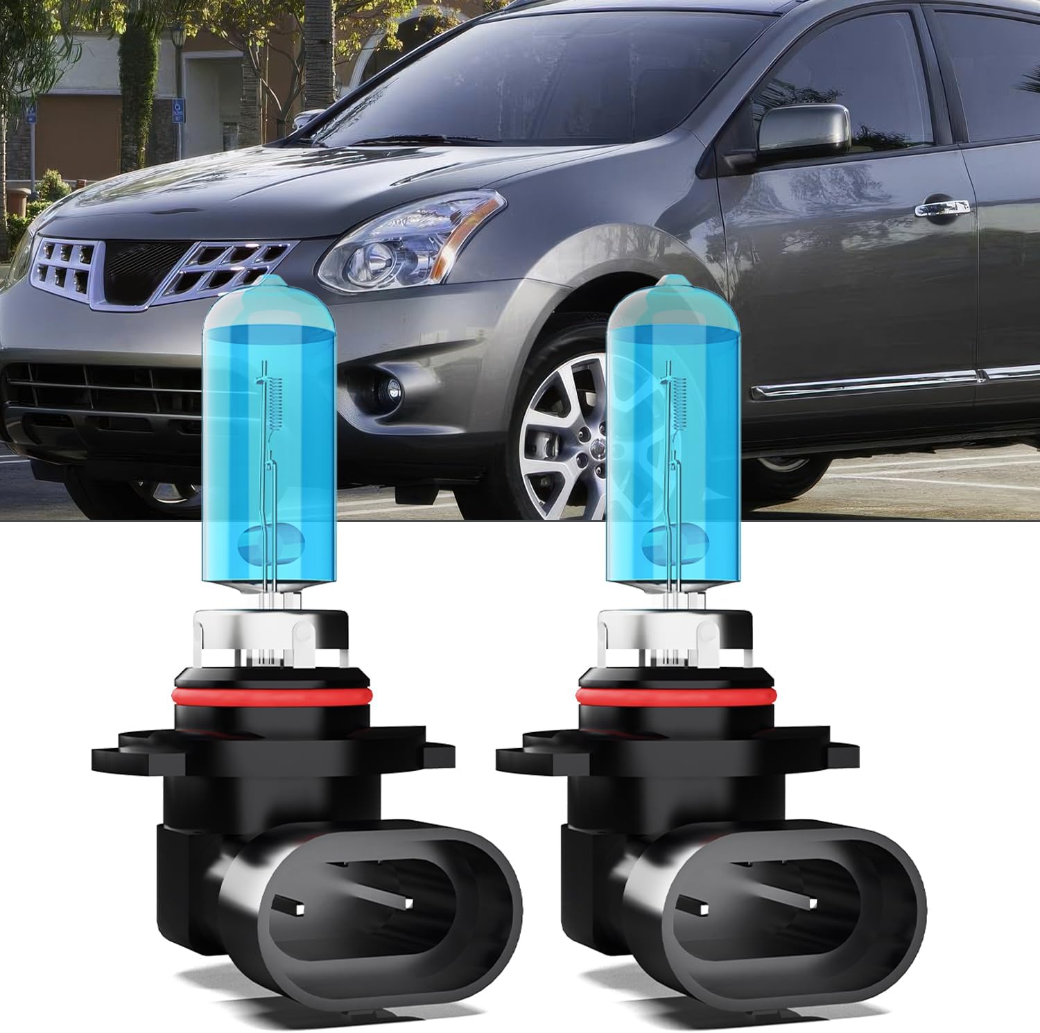 Upgraded Halogen Headlight Bulbs Fit For Nissan Rogue 2008-2013,9005/H10/HB3 High Beam H11/H8/H9 Low Beam Super Bright Headlights,6000K White,Plug n Play,4-Pack