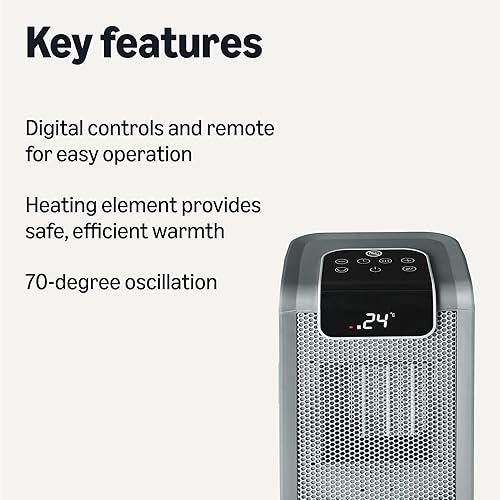 Miniatura 2 de Tienda Basics Calentador de espacio para uso en interiores con tecnología cerámica PTC, 1500 W, control remoto, oscilación de 70, 10 pulgadas, gris