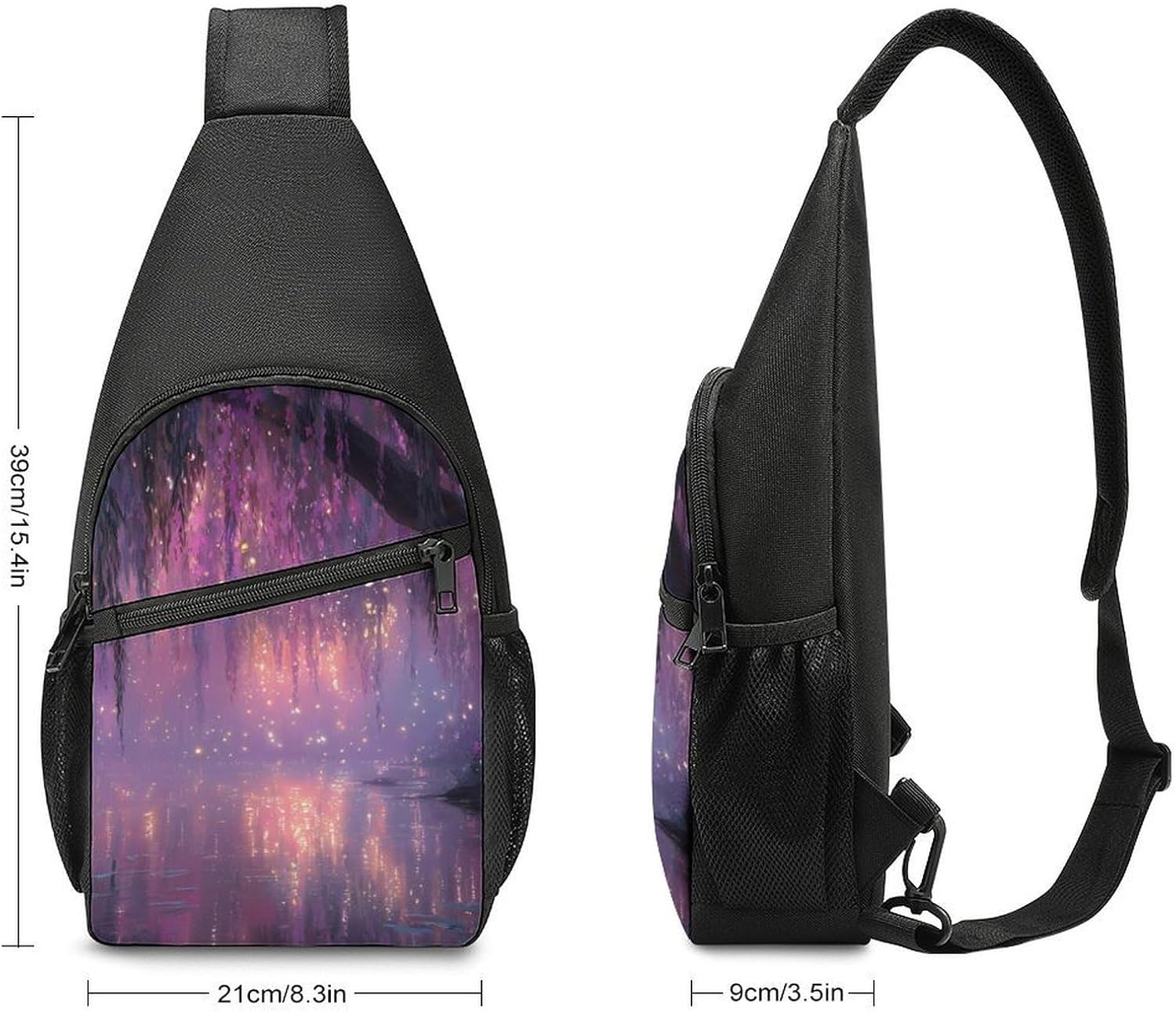 Magical Forests Creek Glowing Crossbody Sling Backpack Chest Bag Daypack | unisex,trendy,with convertible and detachable shoulder strap,side pockets