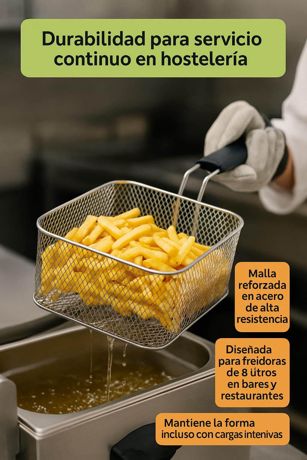 CubetasGastronorm ® Cesta freidora 8 litros recambio acero inoxidable 220x240x100 mm modelo FR 8L compatible con Infrico compatible con Panarola hosteleria profesional cocina bar restaurante plus