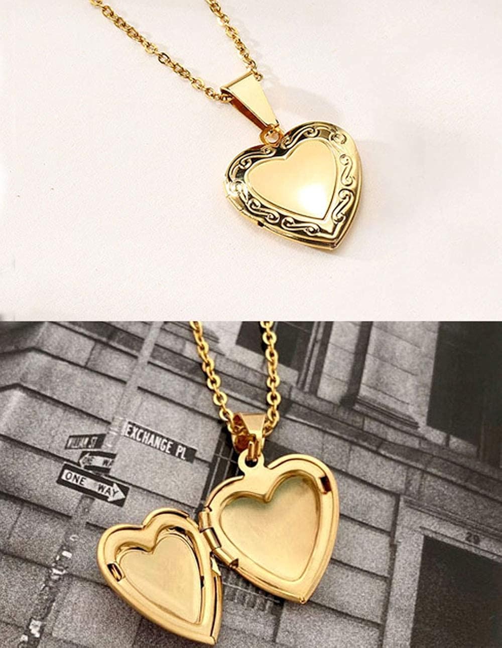 Women Girls Locket Necklace stainless steel 18K Gold Photo Lockets Statement Gift Heart Locket Necklace: Clothing, Shoes & Jewelry