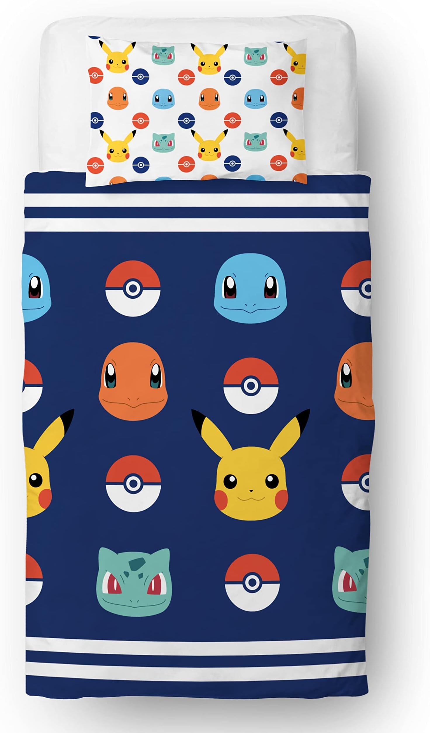 Pokemon Officially Licensed Single Kids Duvet Cover Set | Pikachu Badges Design Reversible 2 Sided Bedding with Matching Pillowcase | Character World Brands Single Bed Set