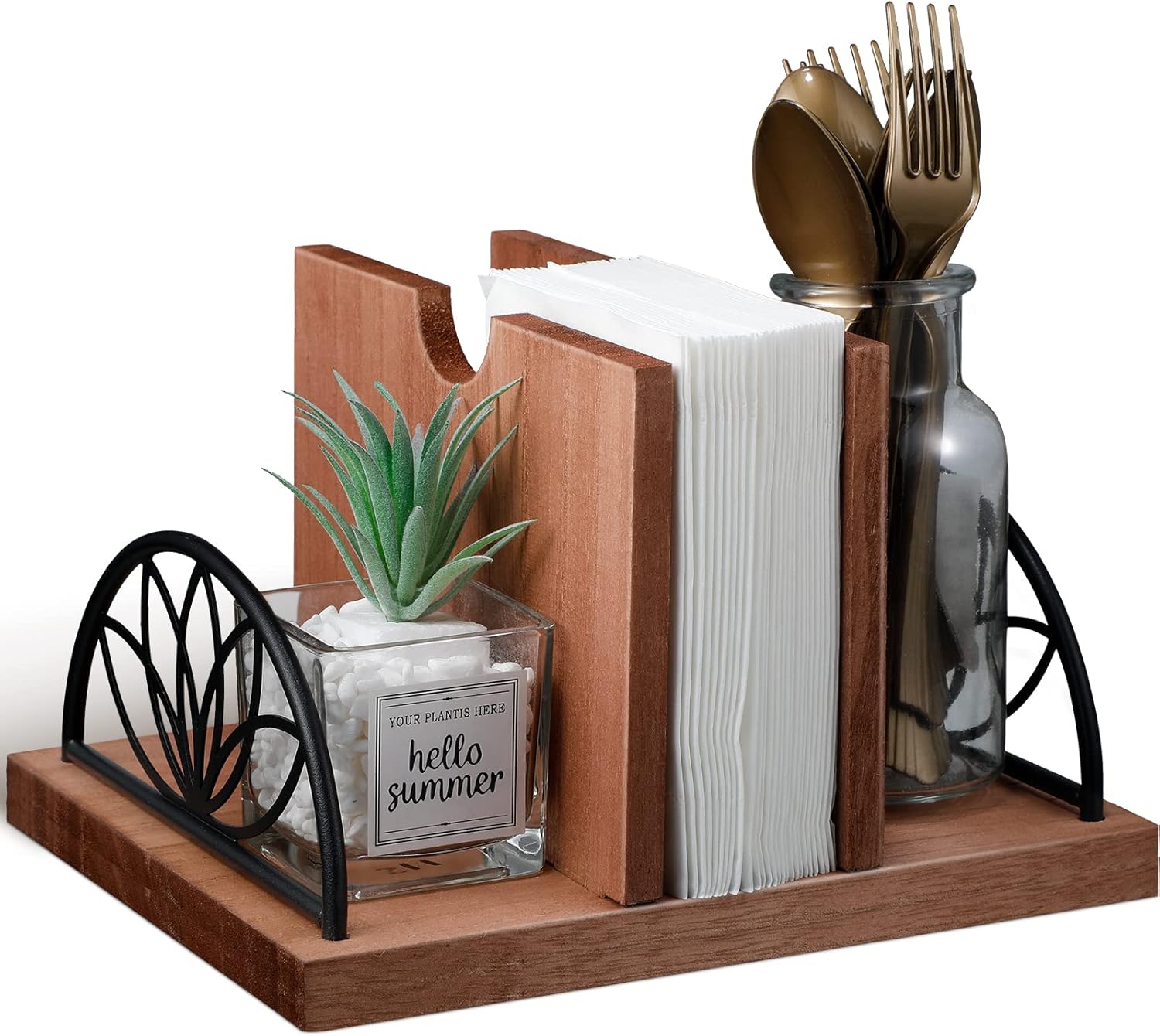 Vesici Metal Lotus Napkin Holder Napkin Table Holder Wooden Salt and