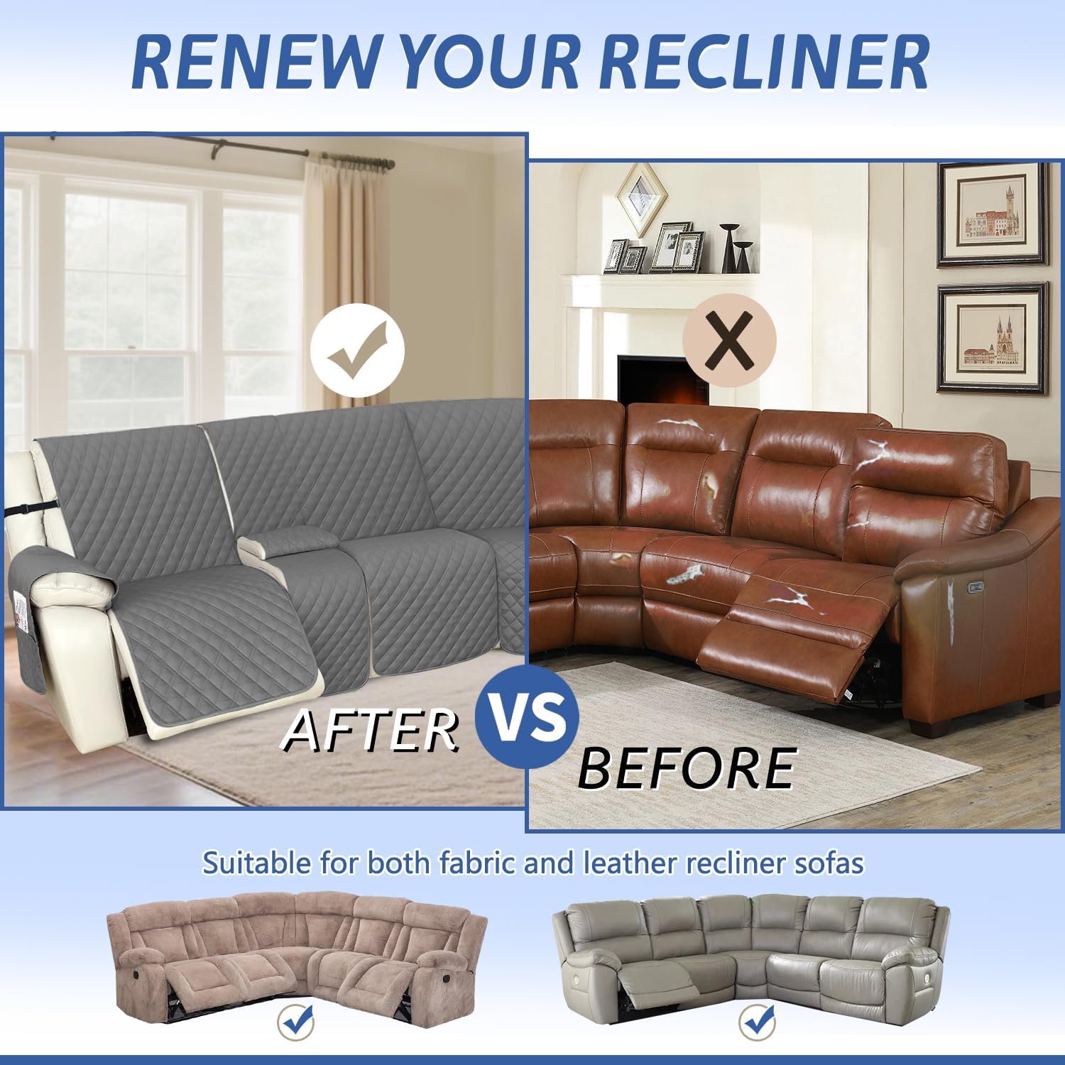 Arfntevss Recliner Sectional Couch Covers 1OO% Waterproof L Shape Sofa Cover for Reclining L Shaped Sectional Slipcover Dog Washable Corner Non Slip Protector (5 Seater with 2 Console, Dark Gray)
