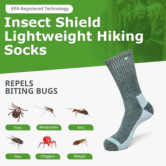 Insect Shield Lightweight Hiking Socks With Permethrin Bug Repellant - Protective Clothing for Men & Women