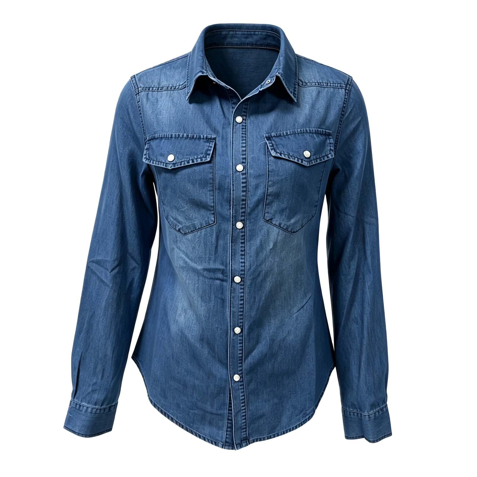 Camisa Casual Mujer Botones Manga Larga Corte clásico, Blusa con Bolsillo, Cuello Camisero, puños con Vuelta, para entrevistas