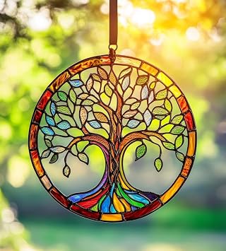 Tree of Life Acrylic Suncatcher Boho Colorful Hanging Sun Catcher Panel Home Lightweight Rainbow Window Decor for Car