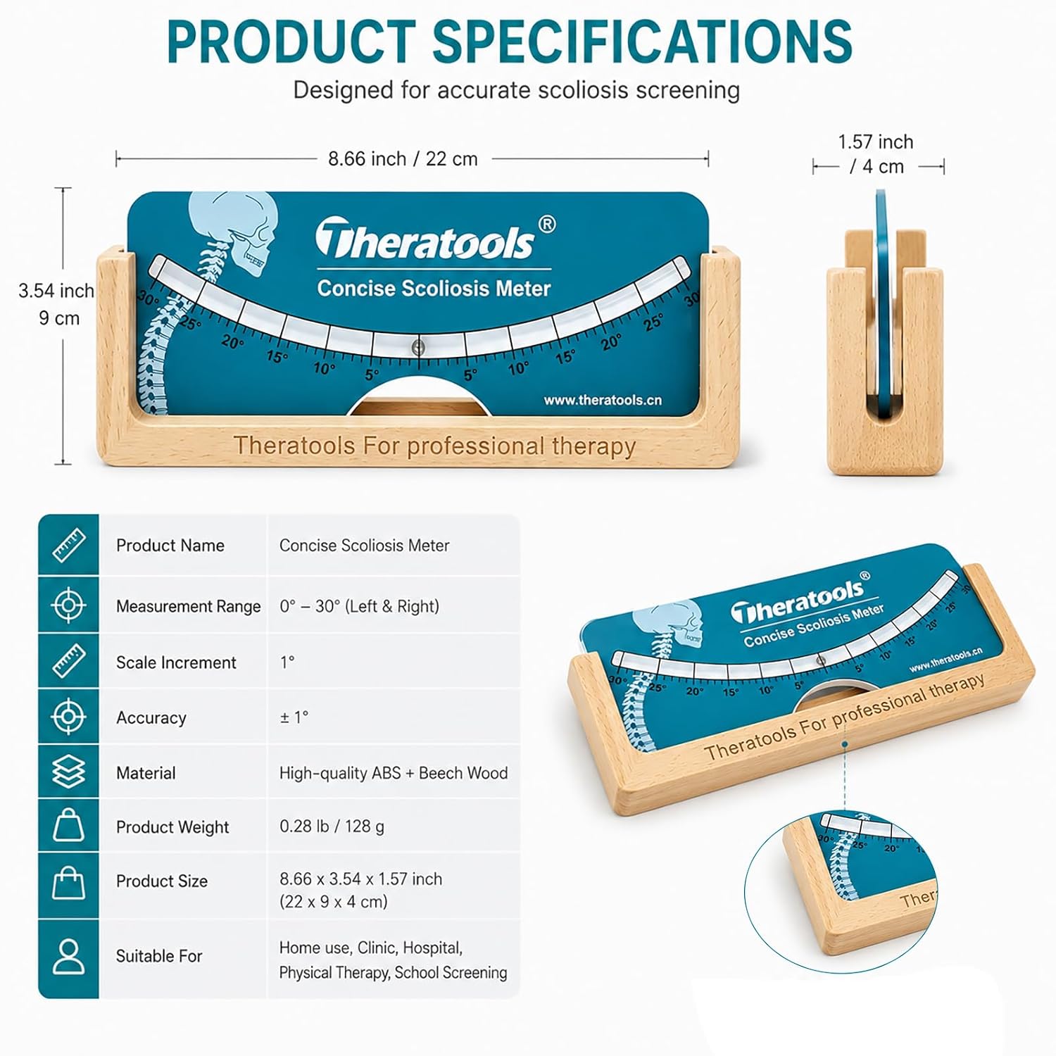 Professional Scoliometer Portable for Scoliosis - Spine Scoliometer Measuring Tool, High-Precision Spinal Curvature Screening with Clear Scale for Home, Clinic & Physical Therapy Use