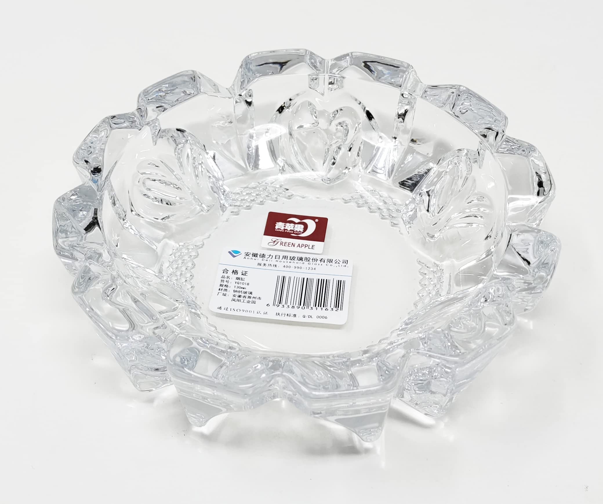 Clear Glass Ashtray 12cm Diameter – Heavy Cut Crystal Style, Round Decorative Design with Scalloped Edges – Multi-Purpose Bowl for Home, Office, Bar, Tabletop JR1506