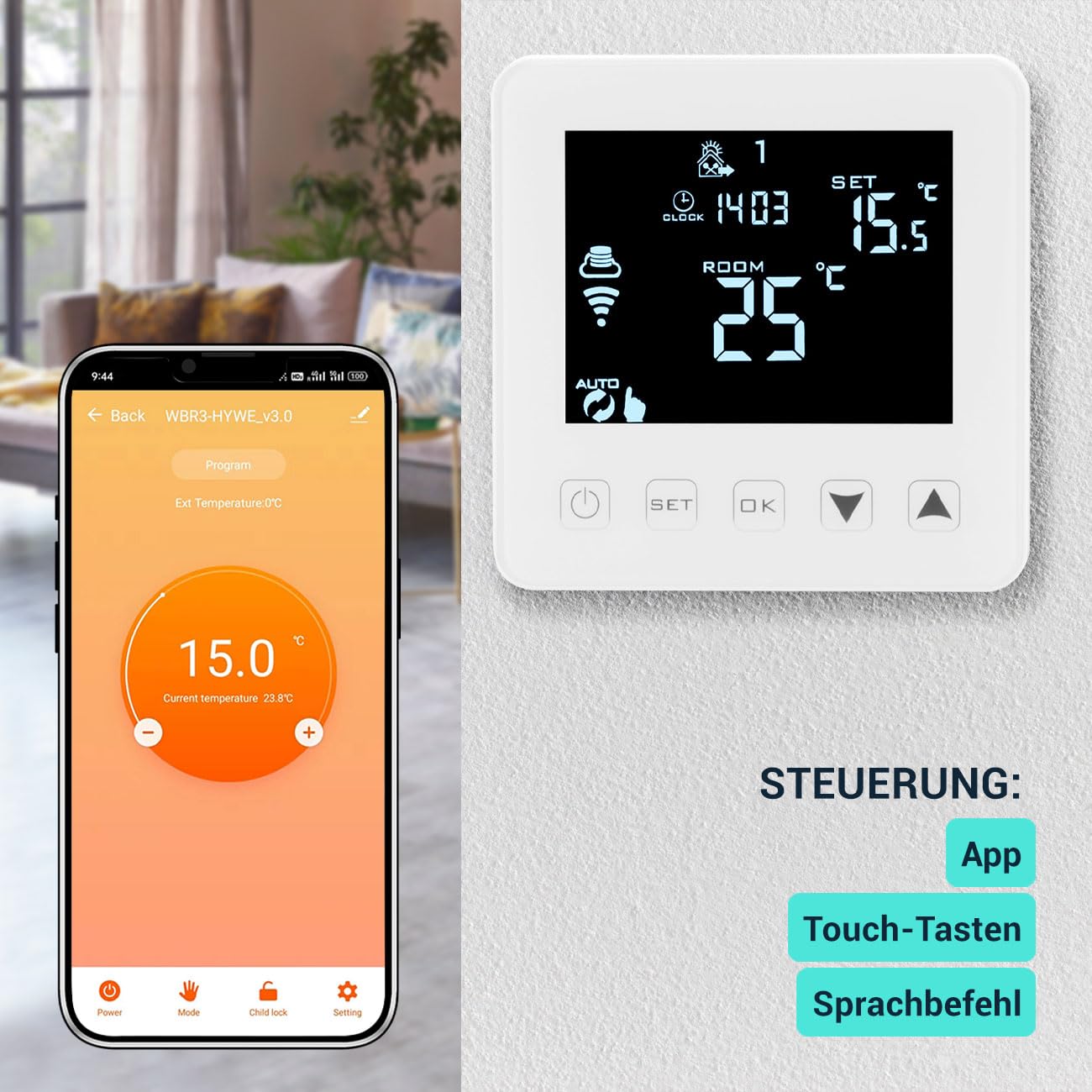Intelligentes WLAN-Thermostat Unterputz für Fussbodenheizung: App-, Sprach- & Touch-Steuerung, Siri/Alexa/GA – Komfortabel & energieeffizient