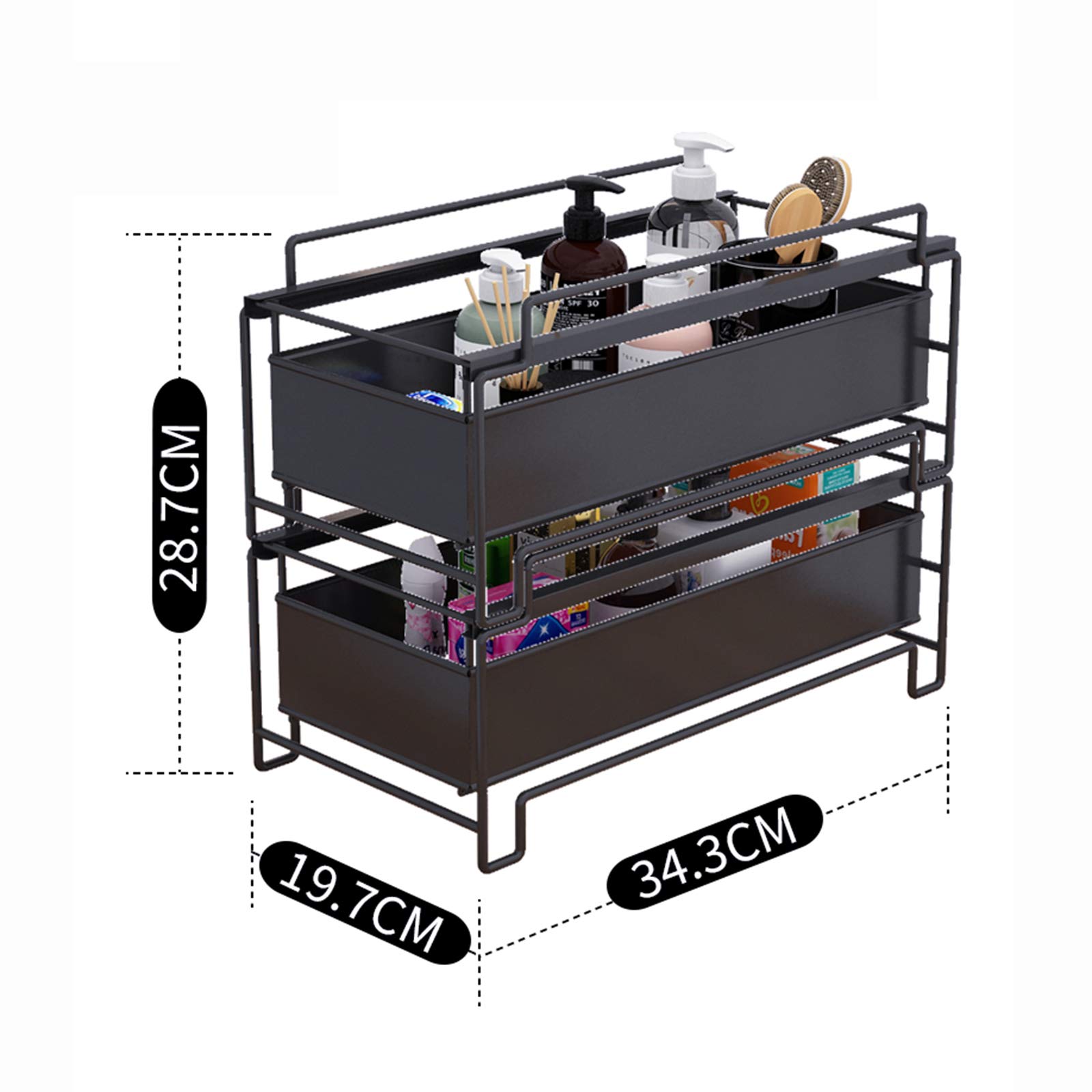 Gewürzregal Organizer Für Kabinett, 2Tier Spice Fach-Speicher Für Küche Speisekammer Aufsatz-, Dia-Heraus Doppelgewürzregal Oberschrank Organizer (Schwarz)