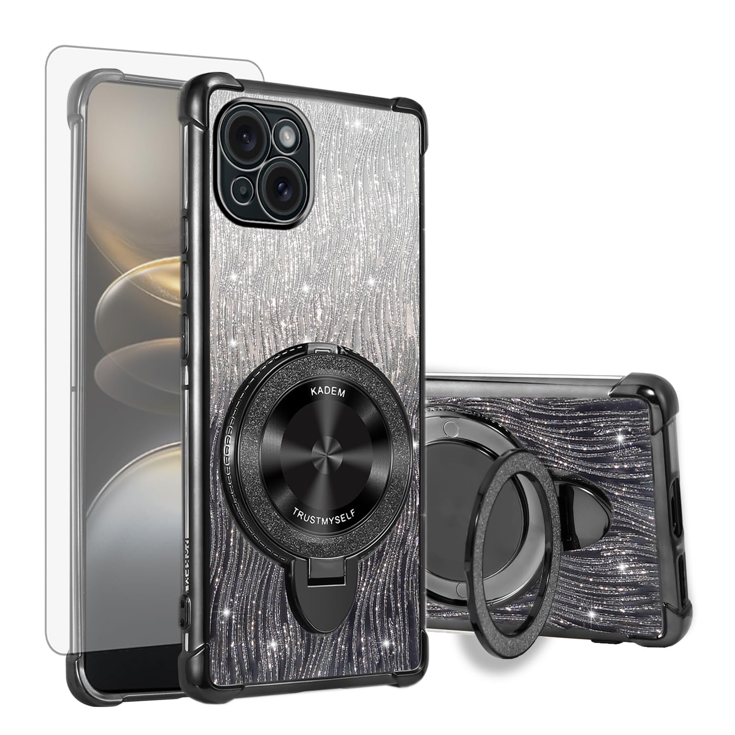 Coque iPhone 15 Plus抗震防摔 磁吸闪粉外壳带钢化膜 - 8