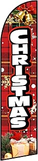 Merry Christmas Advertising Feather Flag，11.5ft x 2.5ft， UV-Protected, Wind Appropriate, Business Promotion, Grand Opening (red)