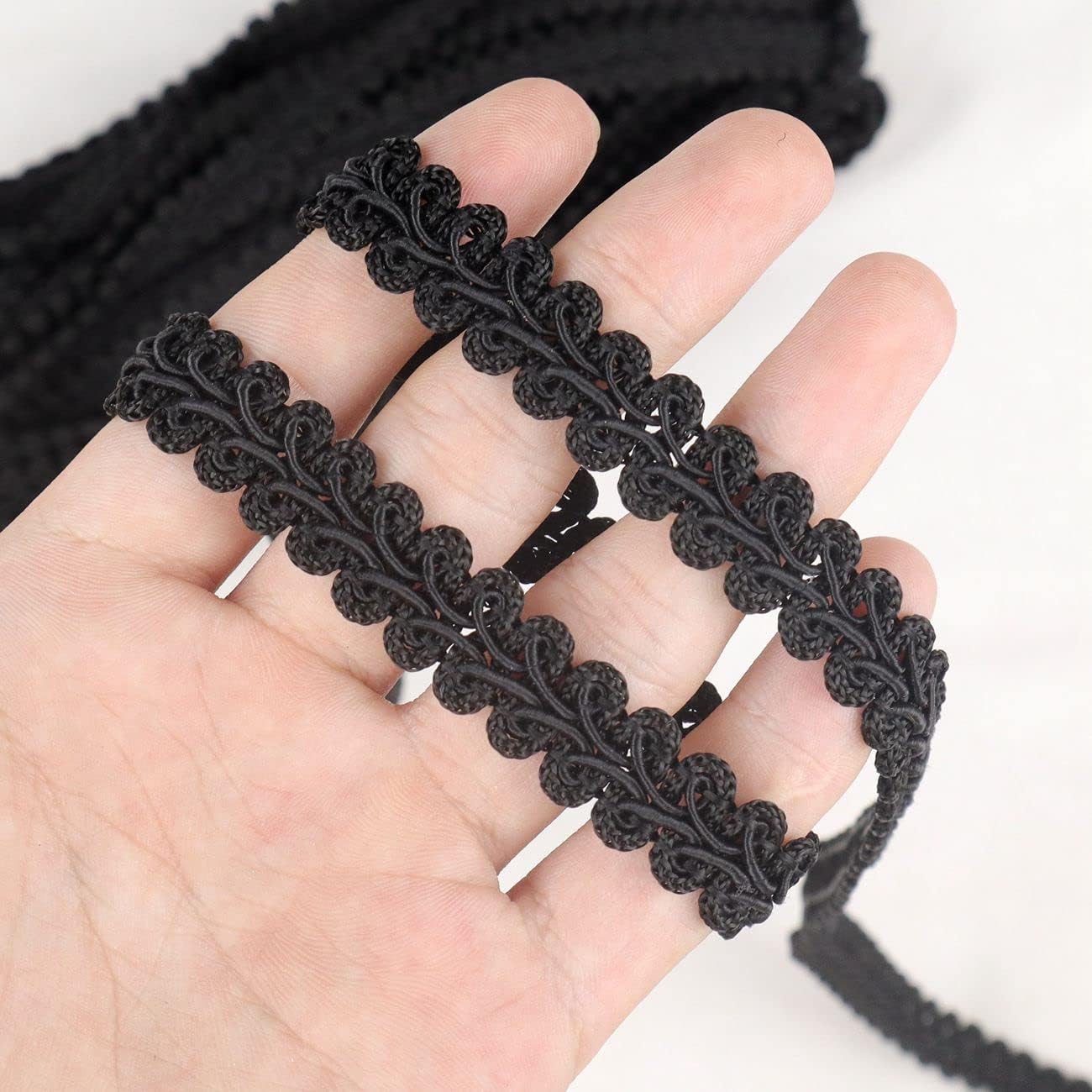 Braid Gimp Trim 1/2 Inch Braided Cord Scalloped Edge Braid Rick Rack Trim for Sewing, Pillows, Home Curtain (9 Yards, Black)