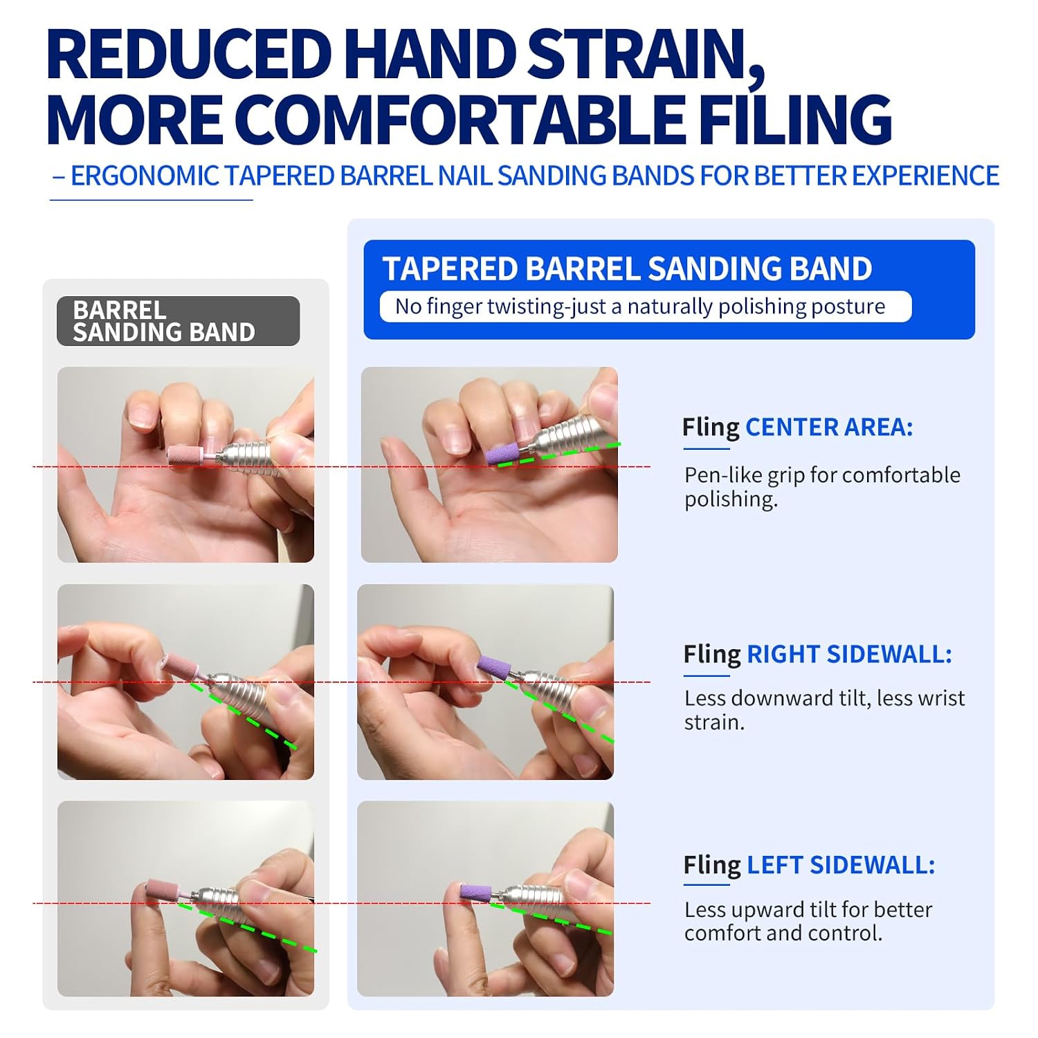 50PCS Tapered Barrel Sanding Bands, 240 Grit Nail Drill Bands for Acrylic Nails, Gel Polish, Ergonomic Precision Shaping, Better Visibility for Nail Prep, Sidewall Refining & Surface Smoothing