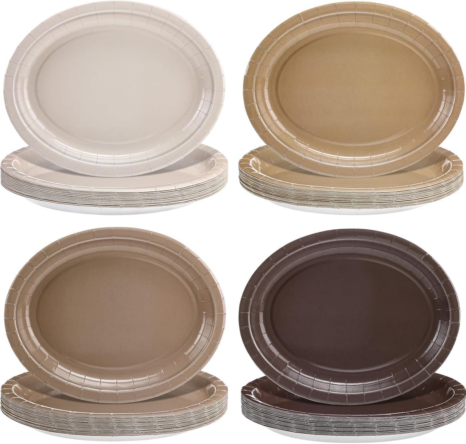 Vesici 100Pcs Brown Paper Plates Boho Baby Shower Party Decorations Gradient Brown Oval Disposable Dessert Plates Paper Platters Oval Tableware for Birthday Boho Bridal Baby Shower Party Supplies
