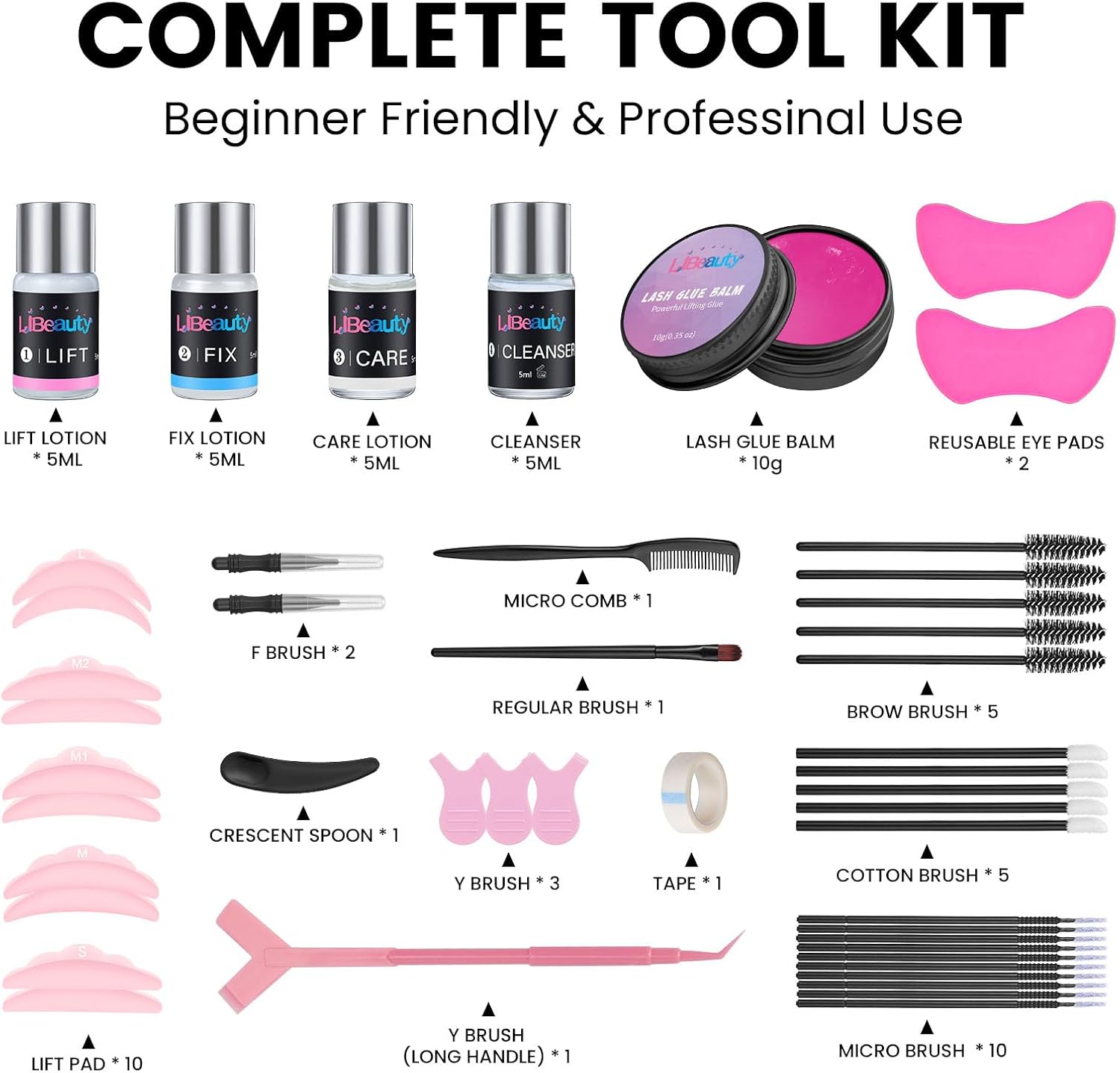 Libeauty Lash Lift Kit with Lash Glue Balm, 2-in-1 Eyelash Perm Kit, 4-6 Weeks Eyelash Lift & Eyebrow Lamination, Complete Tools for Beginners & Professionals