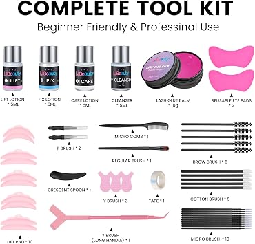 Libeauty Lash Lift Kit with Lash Glue Balm, 2-in-1 Eyelash Perm Kit, 4-6 Weeks Eyelash Lift & Eyebrow Lamination, Complete Tools for Beginners & Professionals