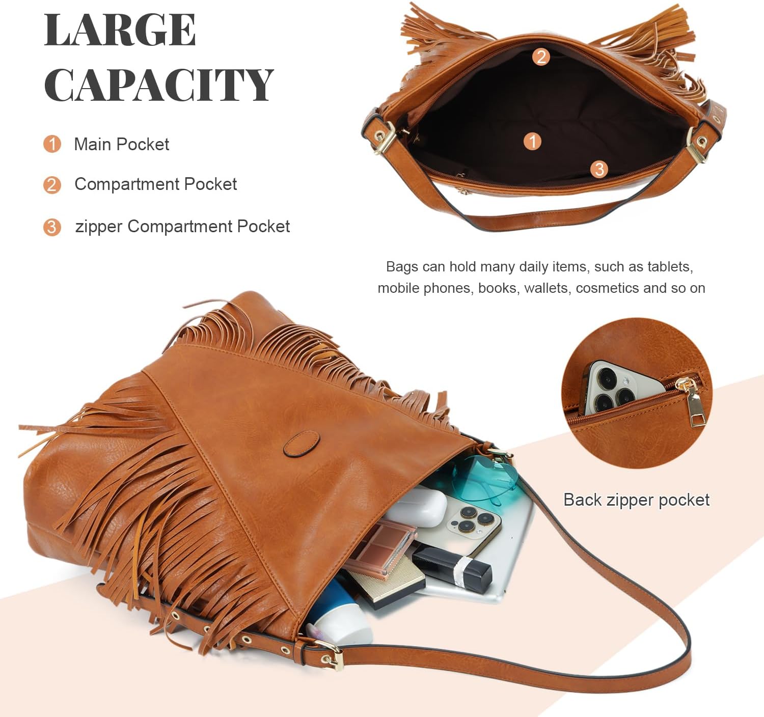 Vintage Fringe Shoulder Bags For Women Tassle Hobo Bags Large Crossbody Fringe Purse | Vintage, Fringe, Tassle, Large - Image 5