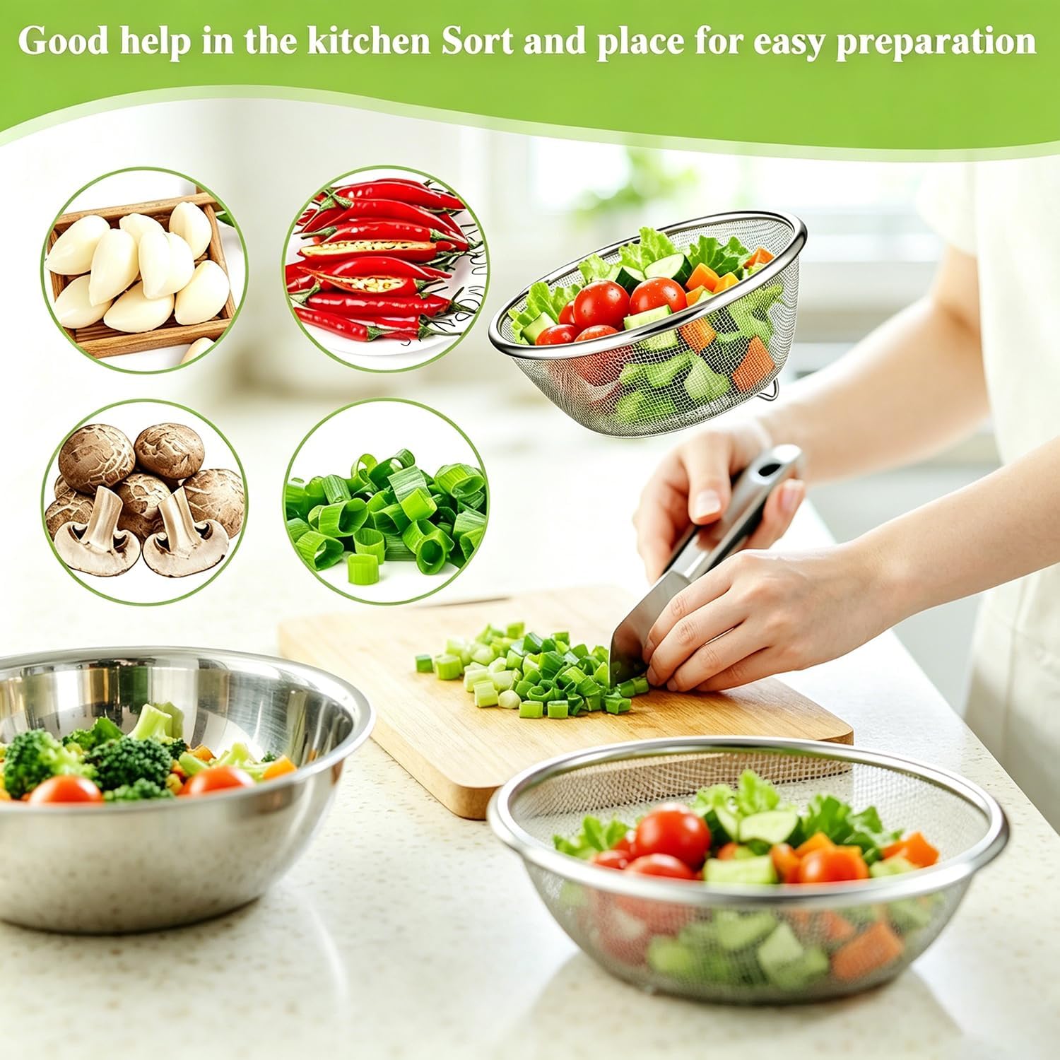 Mini Stainless Steel Colander Set 2 Pack without Capacity Marks