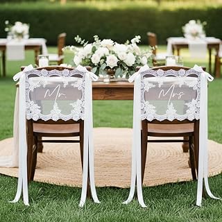 Personalized Wedding Chair Signs Set of 2, Custom Lace Mr and Mrs Sign Set for Bride and Groom, Wedding Reception Chair Decor, Customizable Wedding Decor for Ceremony and Sweetheart Table