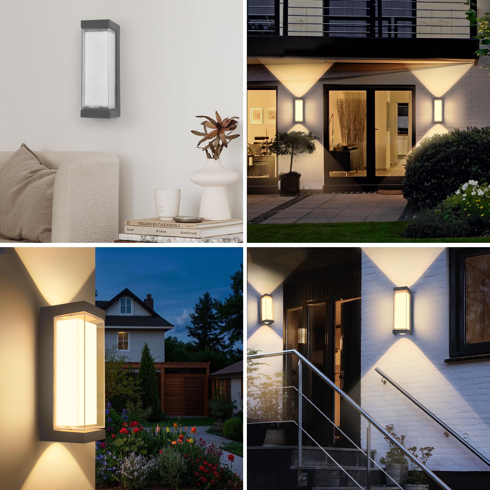 YindaLux 24W LED Apliques Pared Exterior Antracita, IP65 3000LM Luz de Interior/Exterior, 3000K Lámpara Moderna al Aire Libre, Luces de Pared de Aluminio para Terraza, Entrada, 2 Piezas