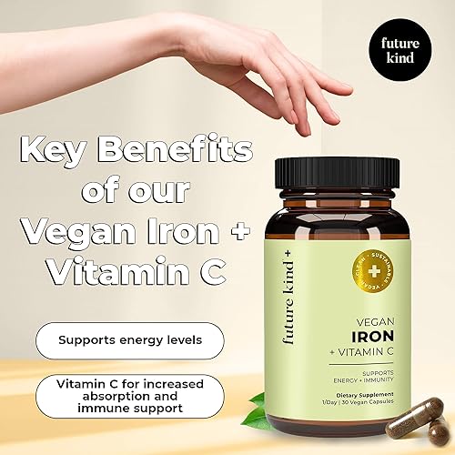 Miniatura 2 de Future Kind Suplemento de hierro vegano para hombres y mujeres con vitamina C para energía, concentración e inmunidad - Suministro para 30 días, una