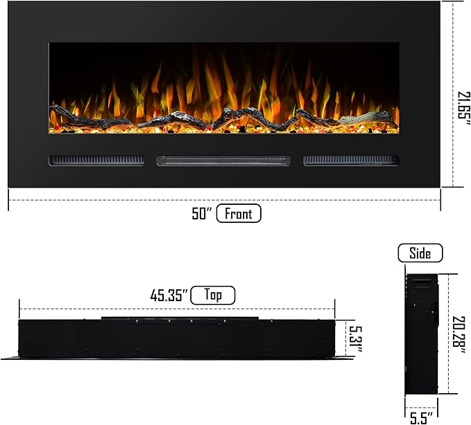 Chimenea Eléctrica 50" Empotrable y de Pared con Control Remoto miniatura 2