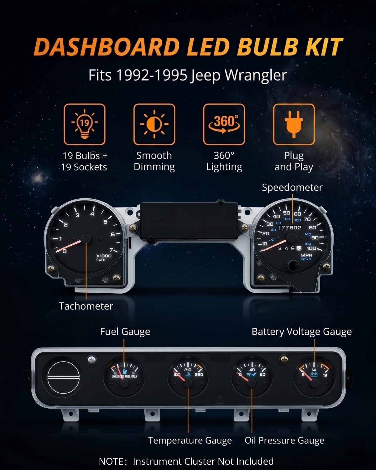 WLJH Bright White Instrument Panel Gauge Cluster Speedometer Tachometer Indicator Bulb Full Led Light Kits Package Replacement For Jeep Wrangler 1992-1995 image 2