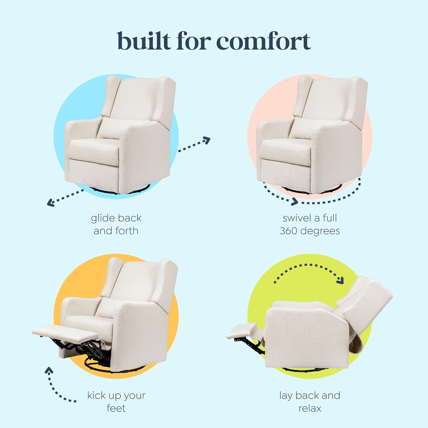 Carter’s Arlo Glider Recliner Nursery Chair - Water & Stain Resistant Glider Rocking Chair for Nursery - GREENGUARD Gold, FSC & Certi-PUR US Certified - Cozy Cream Swivel Rocker Recliner Chair