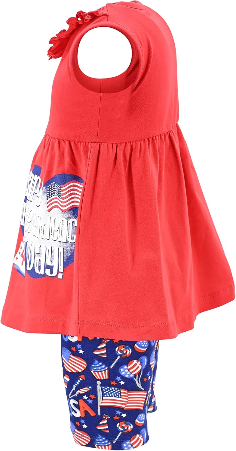 Unique Baby Girls July 4th Happy Independence Day Biker Shorts Set (6Y, Red)